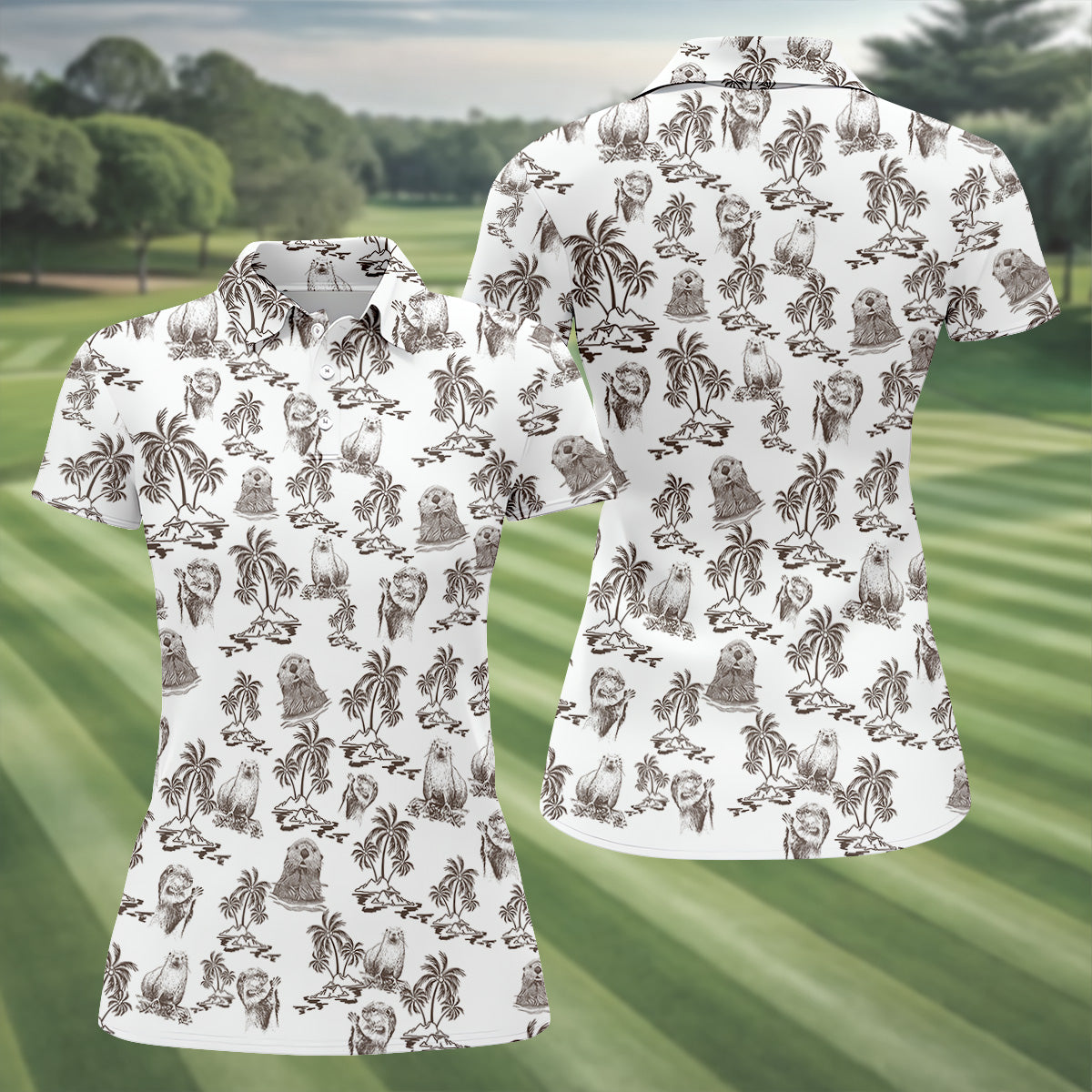 Adorable Sea Otter Tropical Golf Shirts, Cute Golf Outfit, Ladies Golf Tops, Women's Golf Gifts