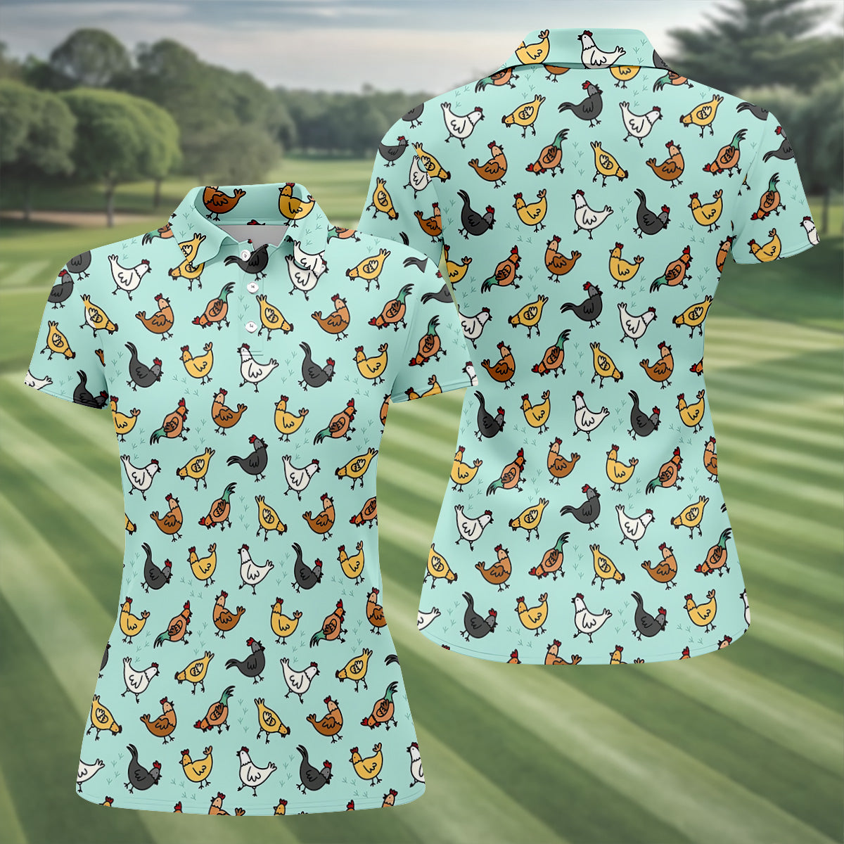 Chicken Rooster Mint Women Golf Top, Gift For Chicken Lover, Ladies Golf Shirts, Women's Polo Shirt