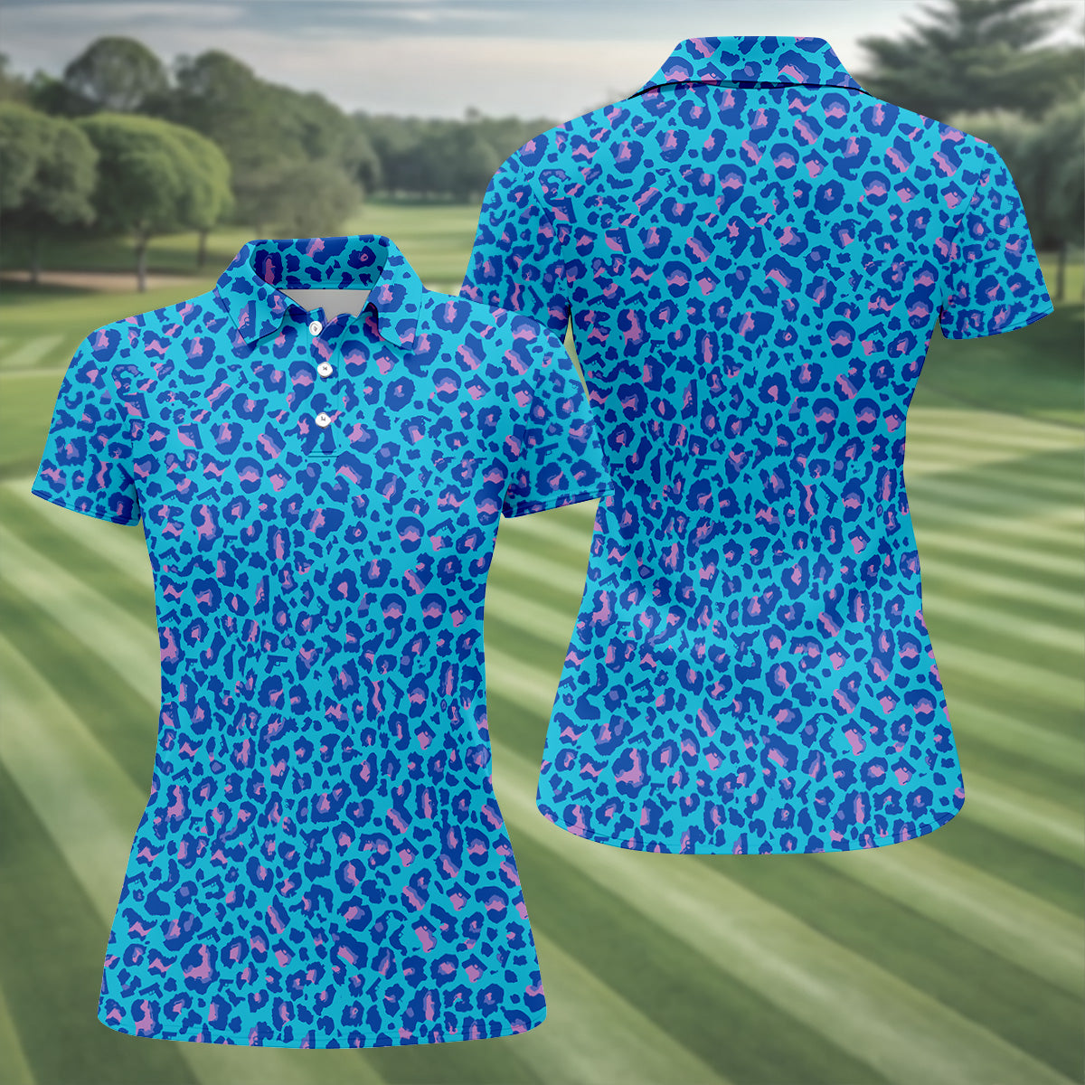 Blue Leopard Women Golf Top, Cool Golf Gift, Ladies Golf Shirts, Golfing Apparel