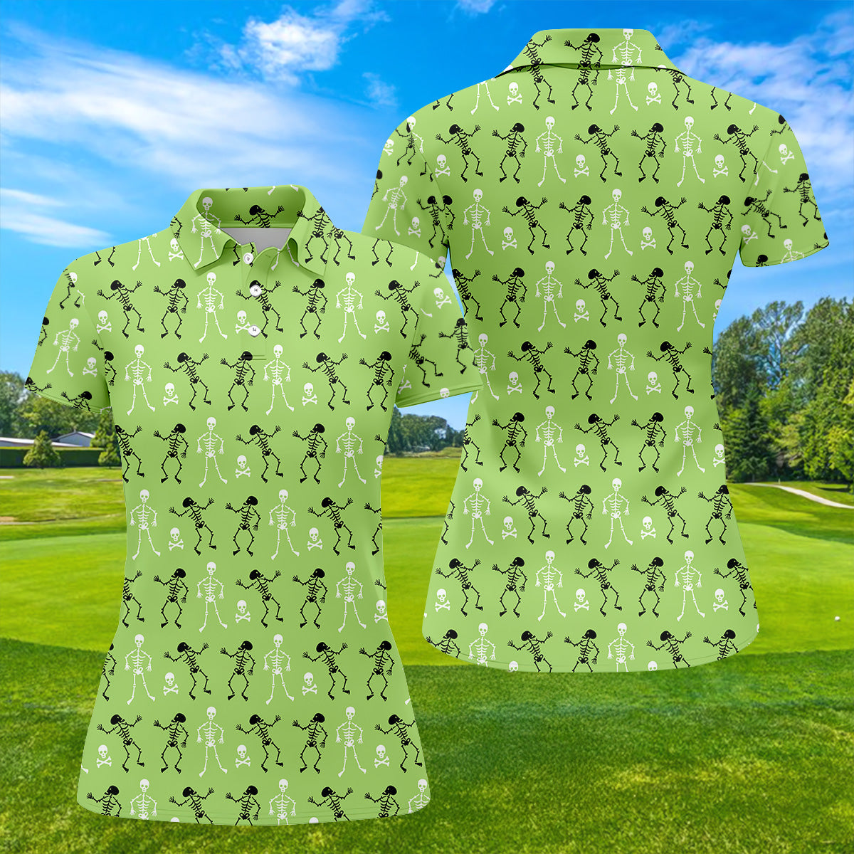 Funny Skeleton Shirt, Halloween Polo Shirt Green Golf Polo, Womens Sleeveless Polo, Ladies Golf Shirts