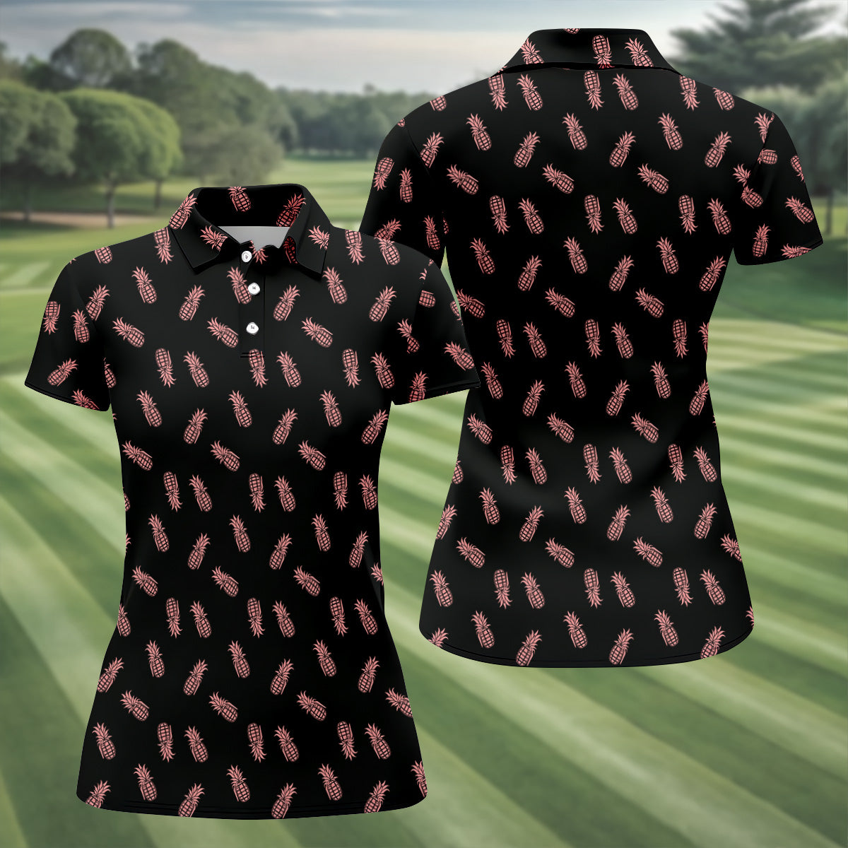 Pineapple Grenade Black And Pink Women Golf Top, Cool Golf Gift, Ladies Golf Shirts