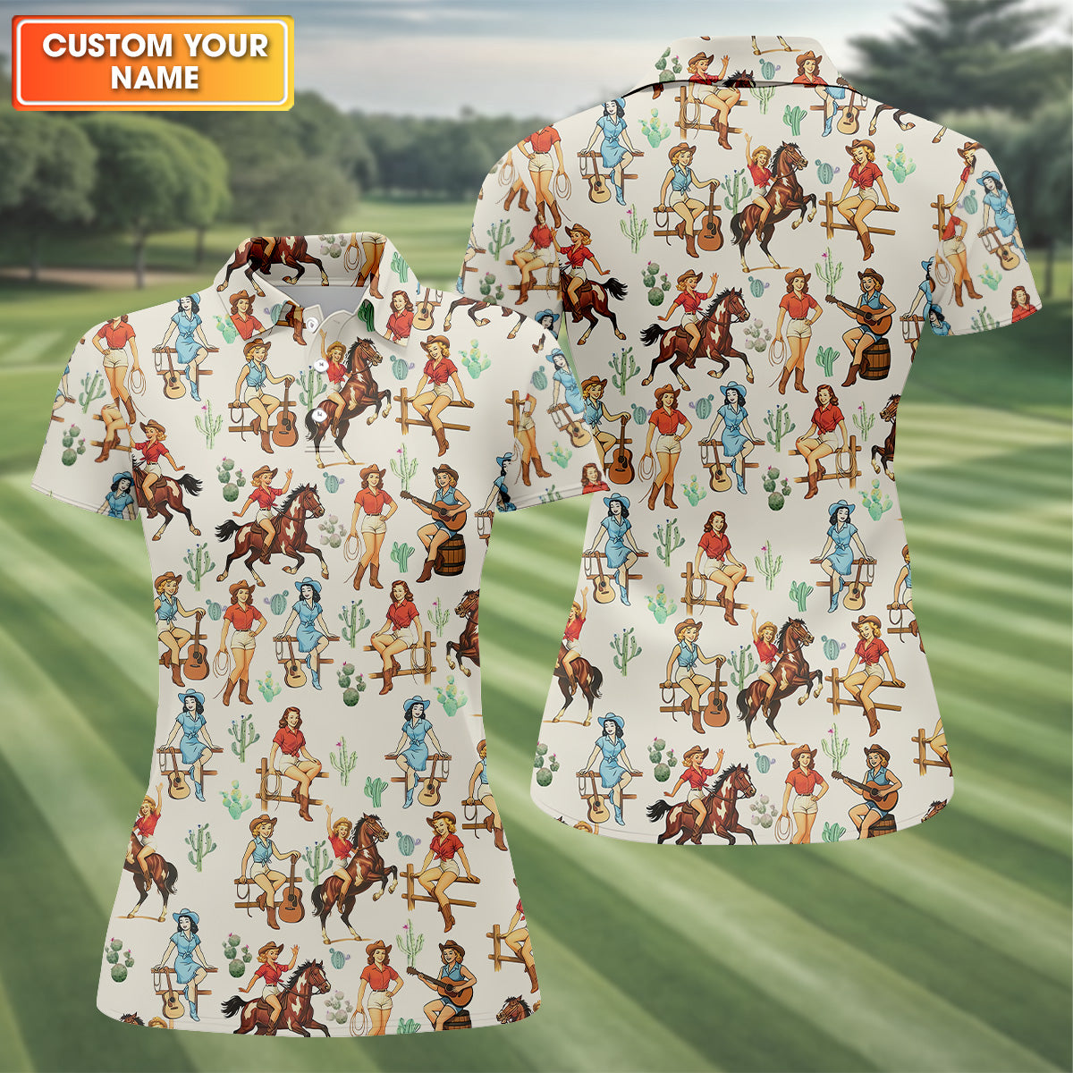 Beige Western Golf Shirts Women, Sleeveless Womens Golf Shirts, Funny Women's Golf Outfits