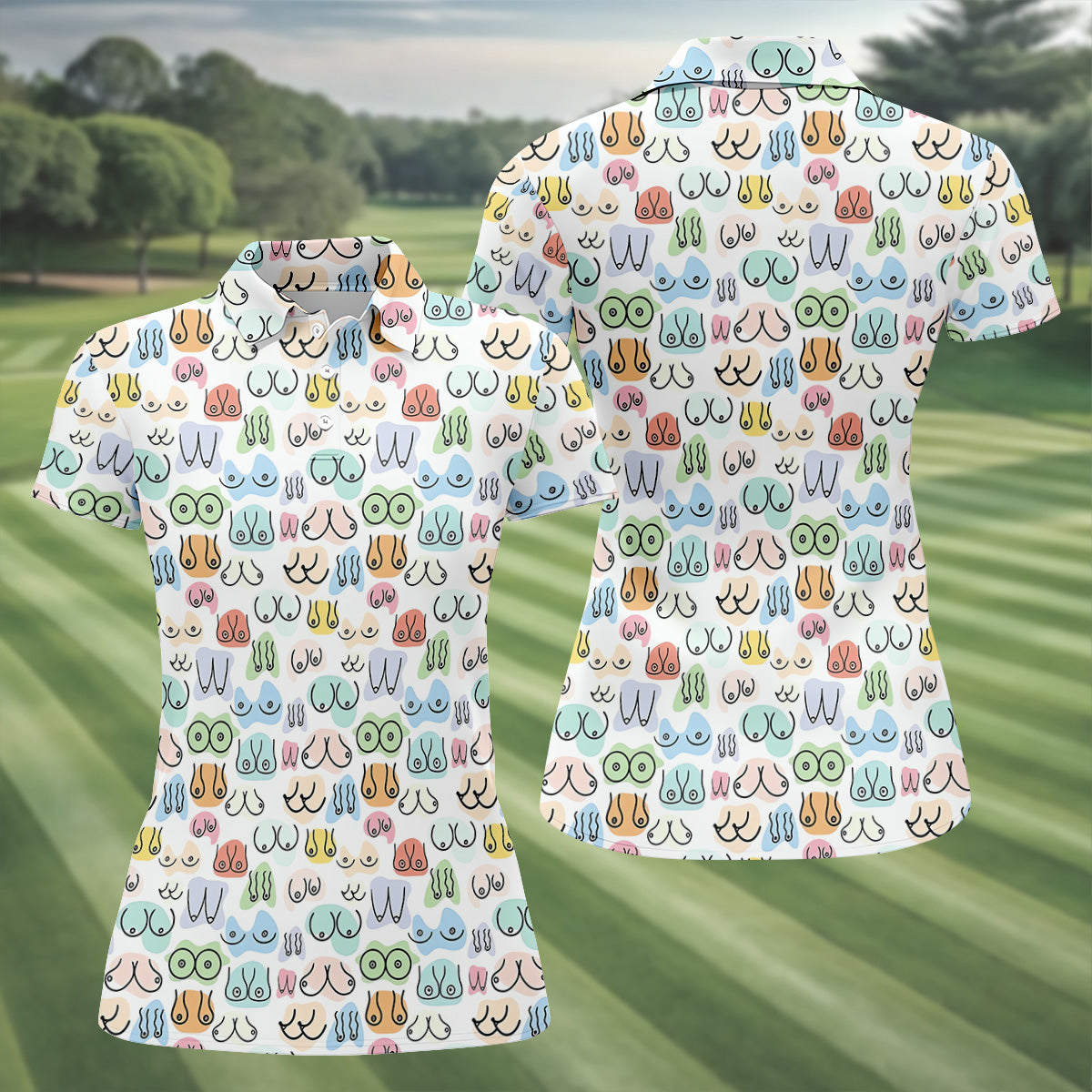Fun Pattern Colorful Golf Shirt, Funny Women's Golf Outfits, Ladies Golf Polos, Golfing Apparel