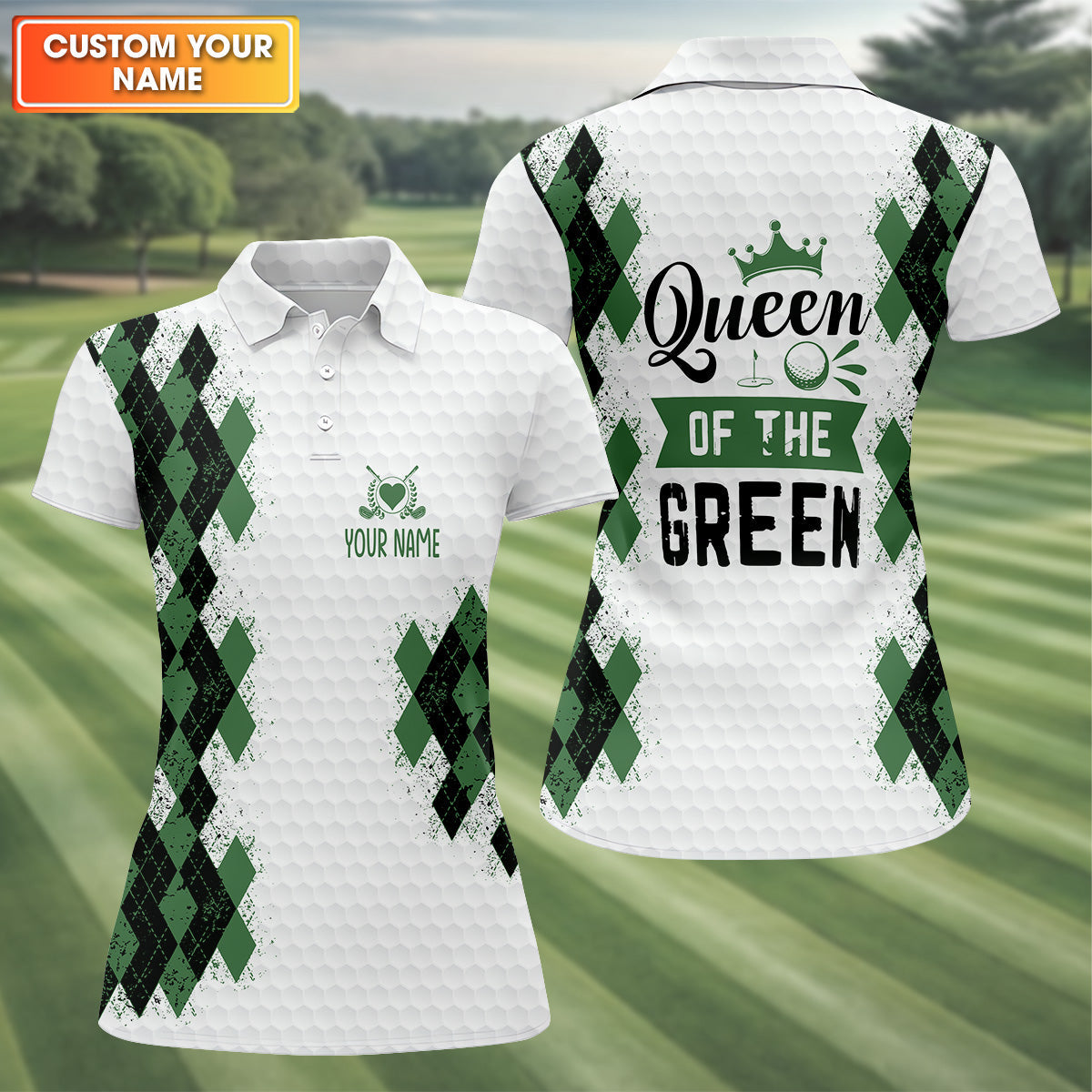 Queen Of The Green Argyle Golf Shirt, White Polo Women, Ladies Sleeveless Polo, Ladies Golf Shirts