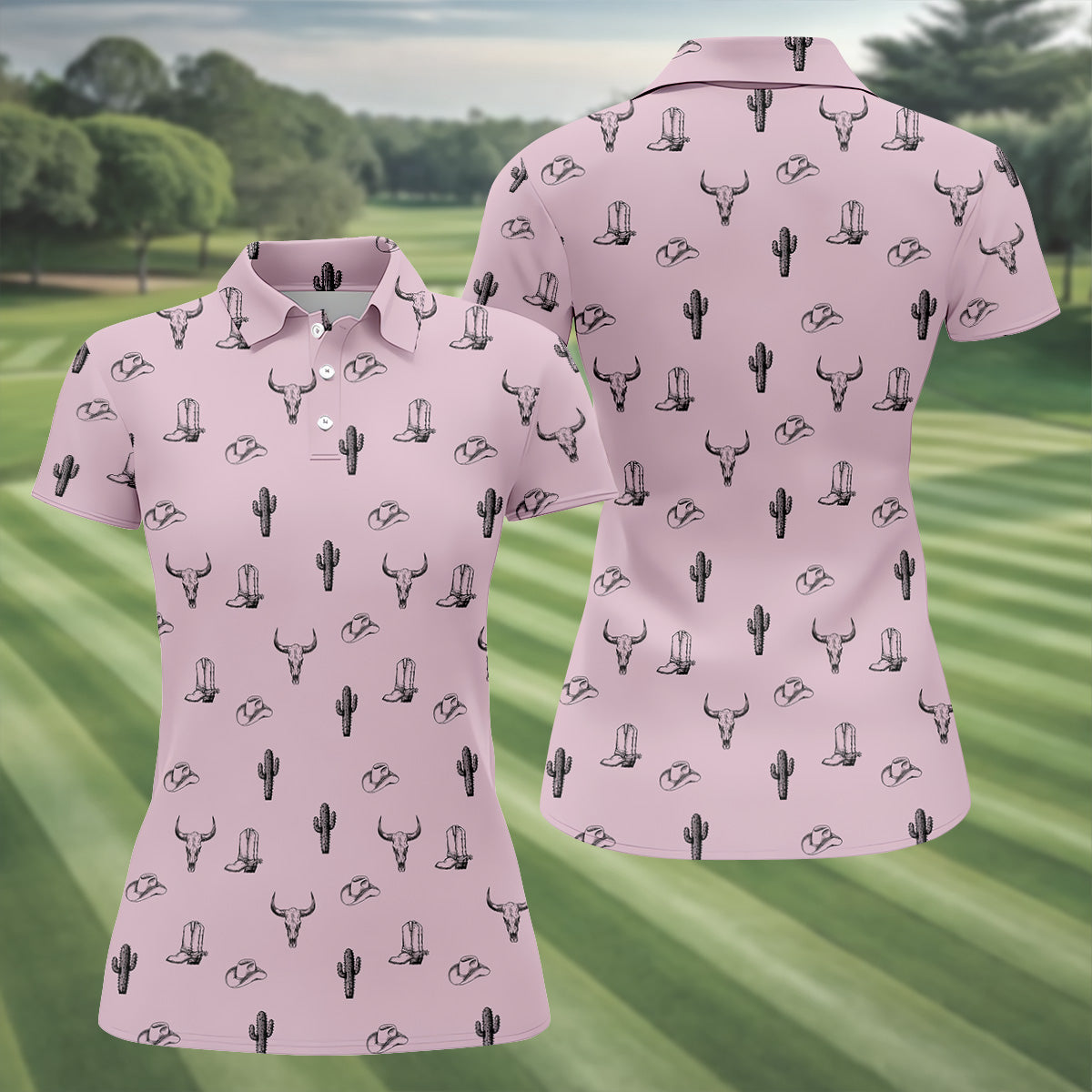 Wild West Cactus Pink Lavender Western Golf Shirts Women, Unique Gift For Golfer, Ladies Golf Shirts