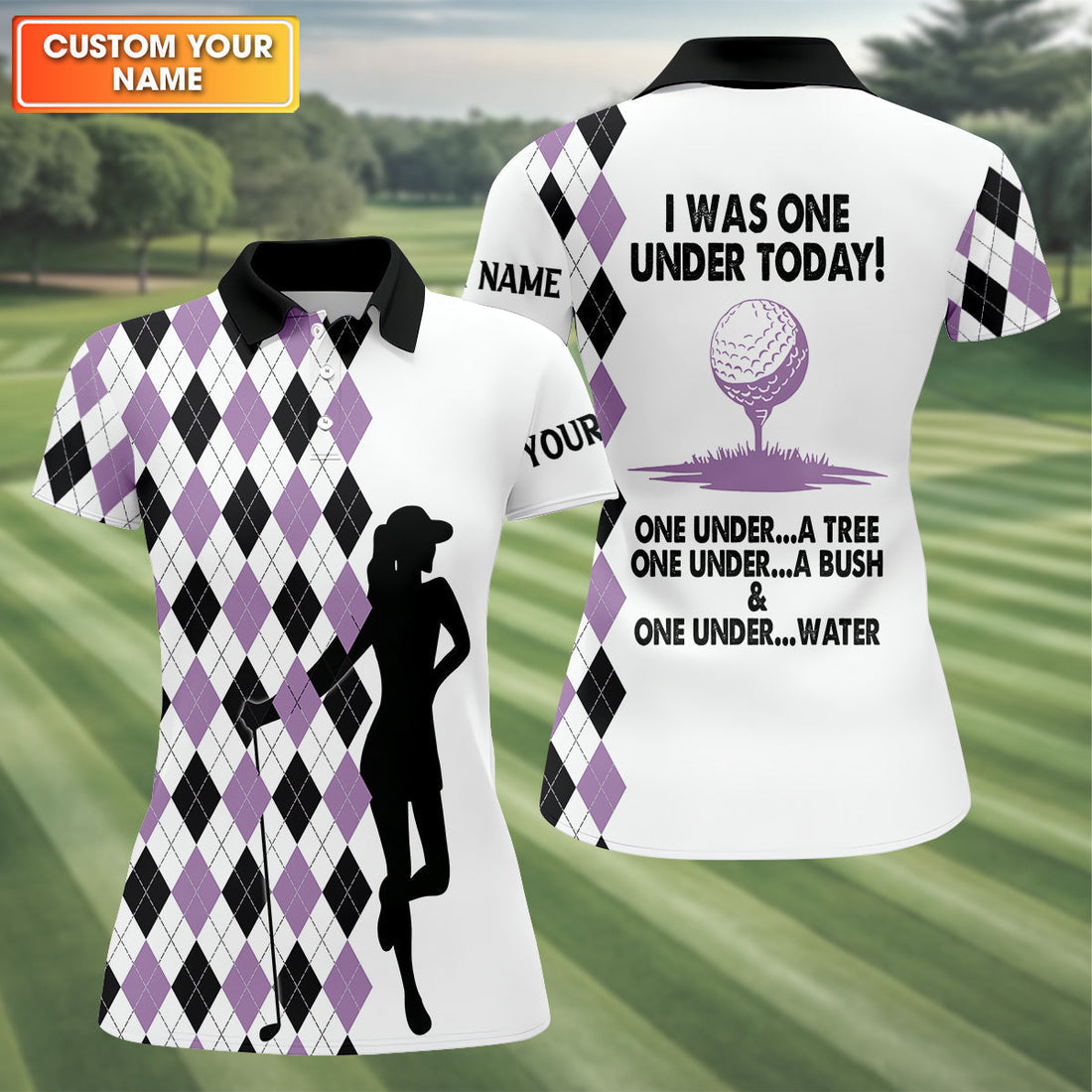 I Was One Under Today Purple Black Argyle Fun Womens Golf Shirts, Ladies Golf Tops, Unique Gift For Golfer
