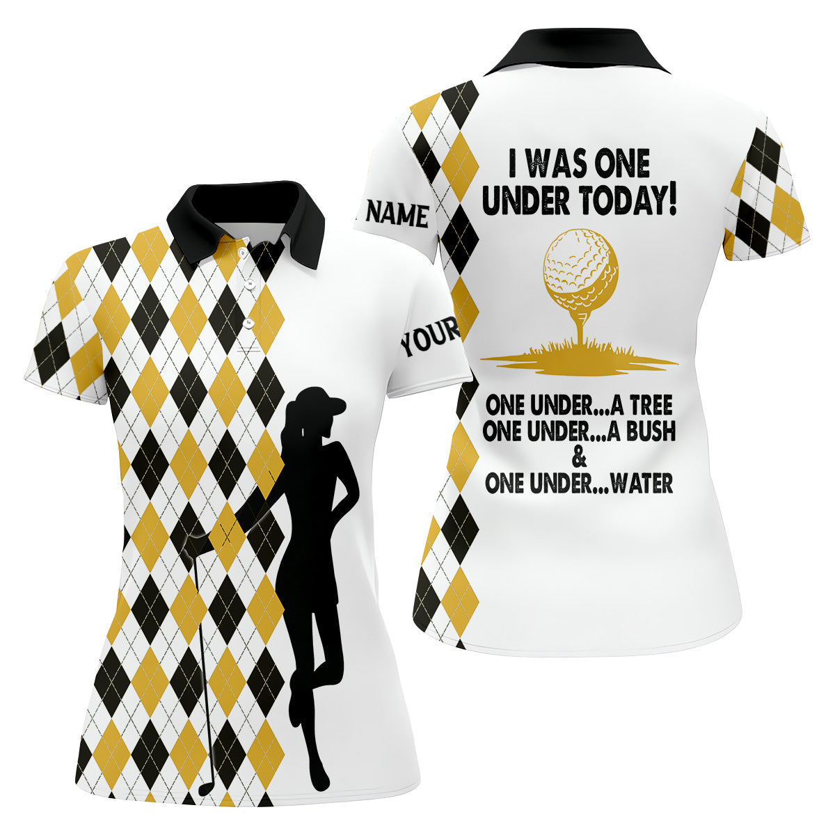 I Was One Under Today Yellow Black Argyle Fun Womens Golf Shirts, Ladies Golf Tops, Unique Gift For Golfer