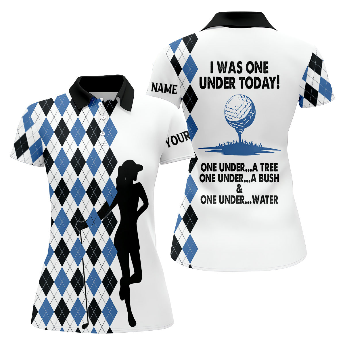 I Was One Under Today Blue Black Argyle Fun Womens Golf Shirts, Ladies Golf Tops, Unique Gift For Golfer
