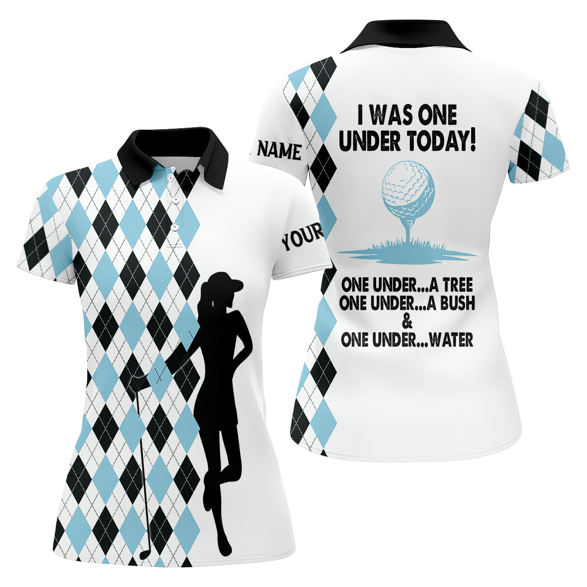 I Was One Under Today Light Blue Black Argyle Fun Womens Golf Shirts, Ladies Golf Tops, Unique Gift For Golfer