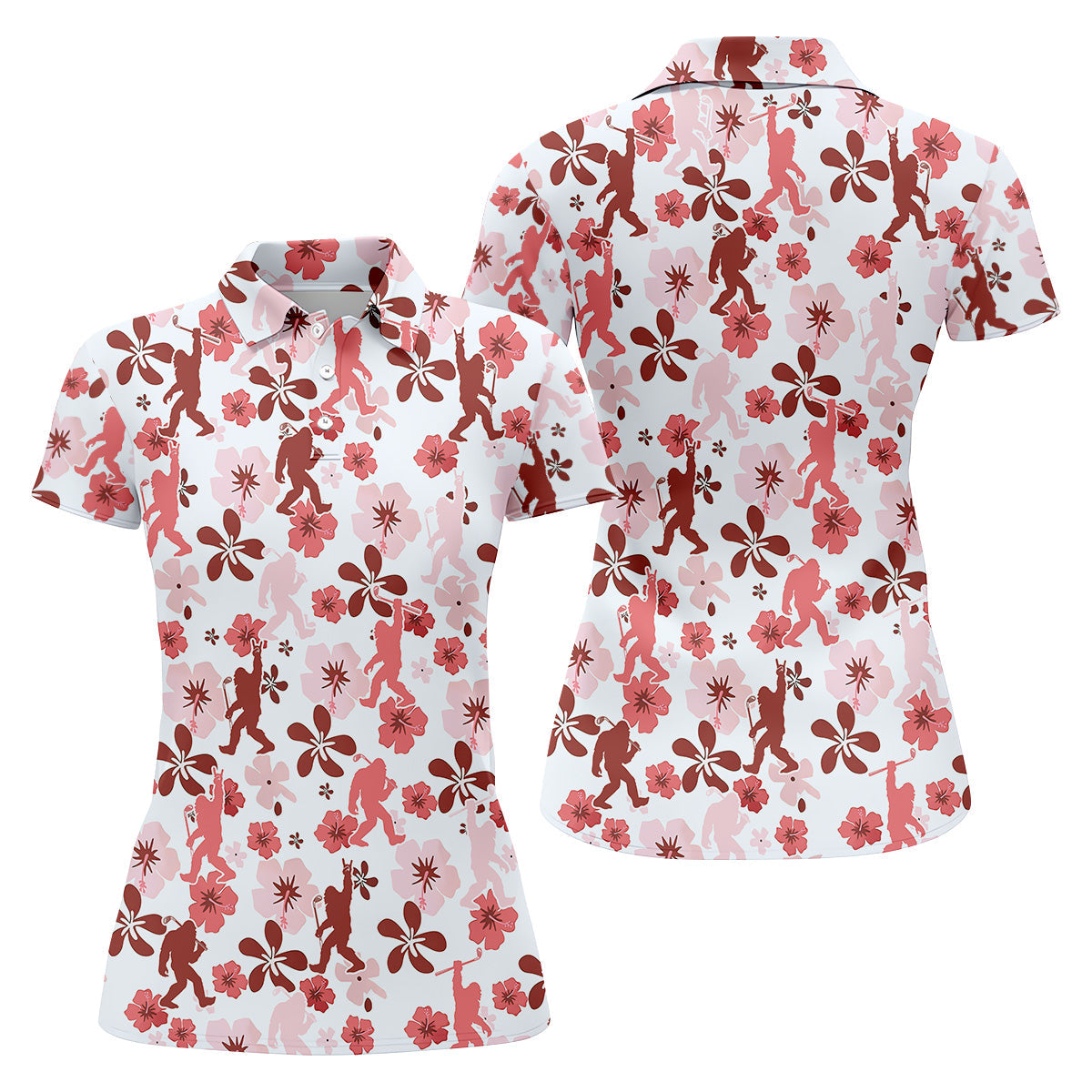 Sasquatch Golf Shirt, Women Floral Shirt, Ladies Golf Polos, Golfing Apparel