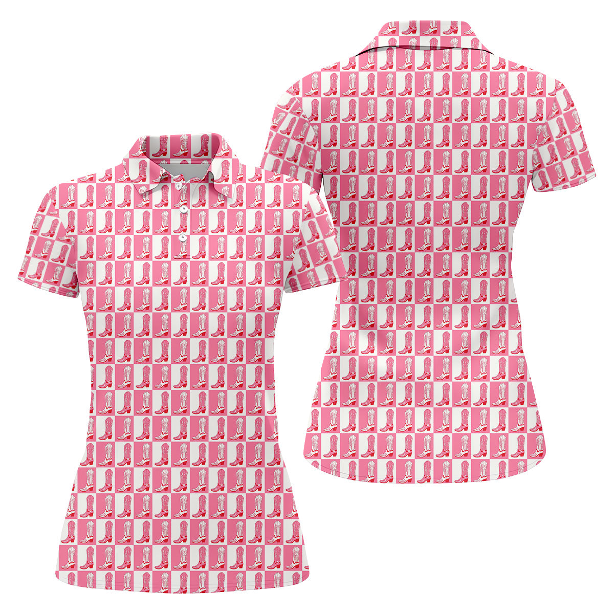 Western Cowgirl Boot Ladies Pink Golf Shirt, Western Golf Shirts Women, Ladies Golf Polos