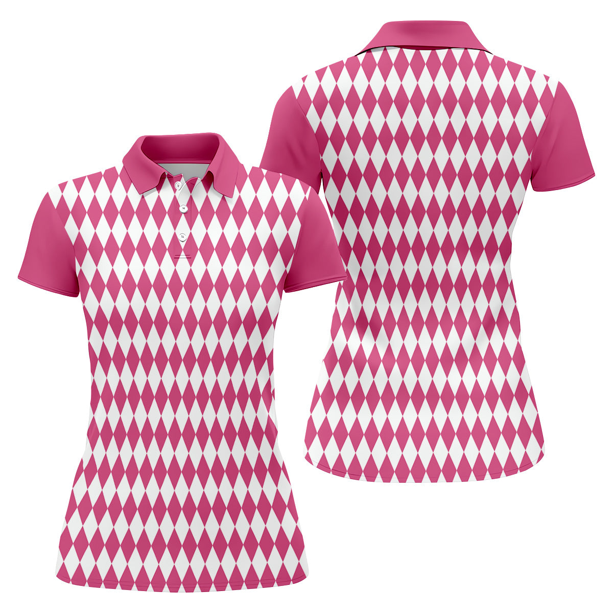 White And Pink Argyle Pattern Women's Golf Shirts, Ladies Sleeveless Polo, Ladies Golf Shirts