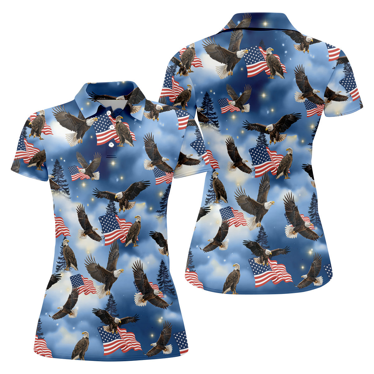 American Flag Eagle Ladies Patriotic Golf Shirts, Womens Golf Tops, Ladies Golf Shirts