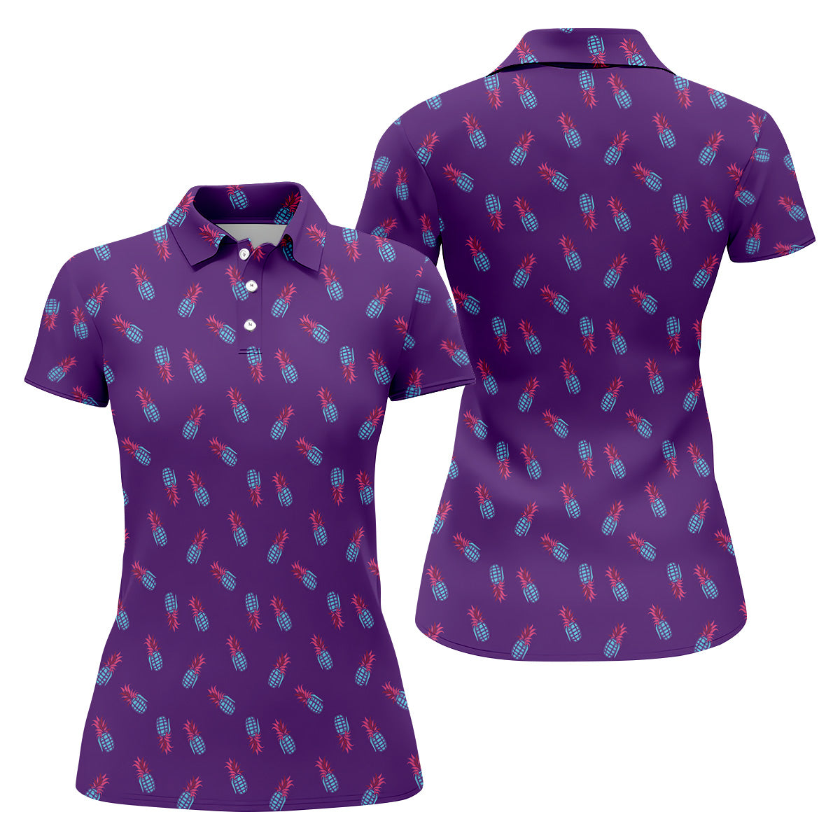 Pineapple Grenade Purple Women Golf Top, Cool Golf Gift, Ladies Golf Shirts, Golfing Apparel