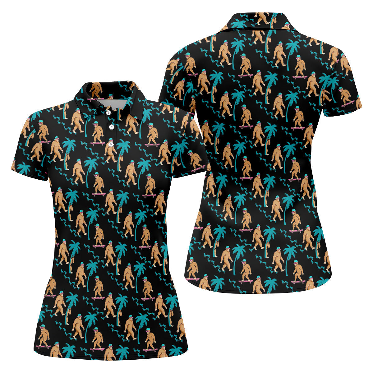 Funny Bigfoot Tropical Palm Golf Shirt, Women Golf Top, Ladies Sleeveless Tops, Women's Golf Shirts