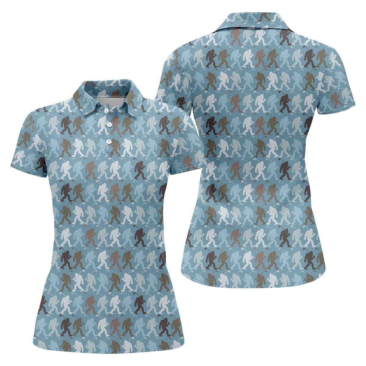 Bigfoot Silhouette Pattern Fun Womens Golf Shirts, Womens Sleeveless Polo, Ladies Golf Shirts