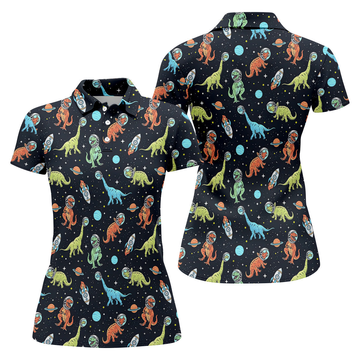 Dinosaur Space Golf Shirt, Women Golf Top, Gifts For Golf Lovers, Golf Gifts For Women, Ladies Golf Shirts