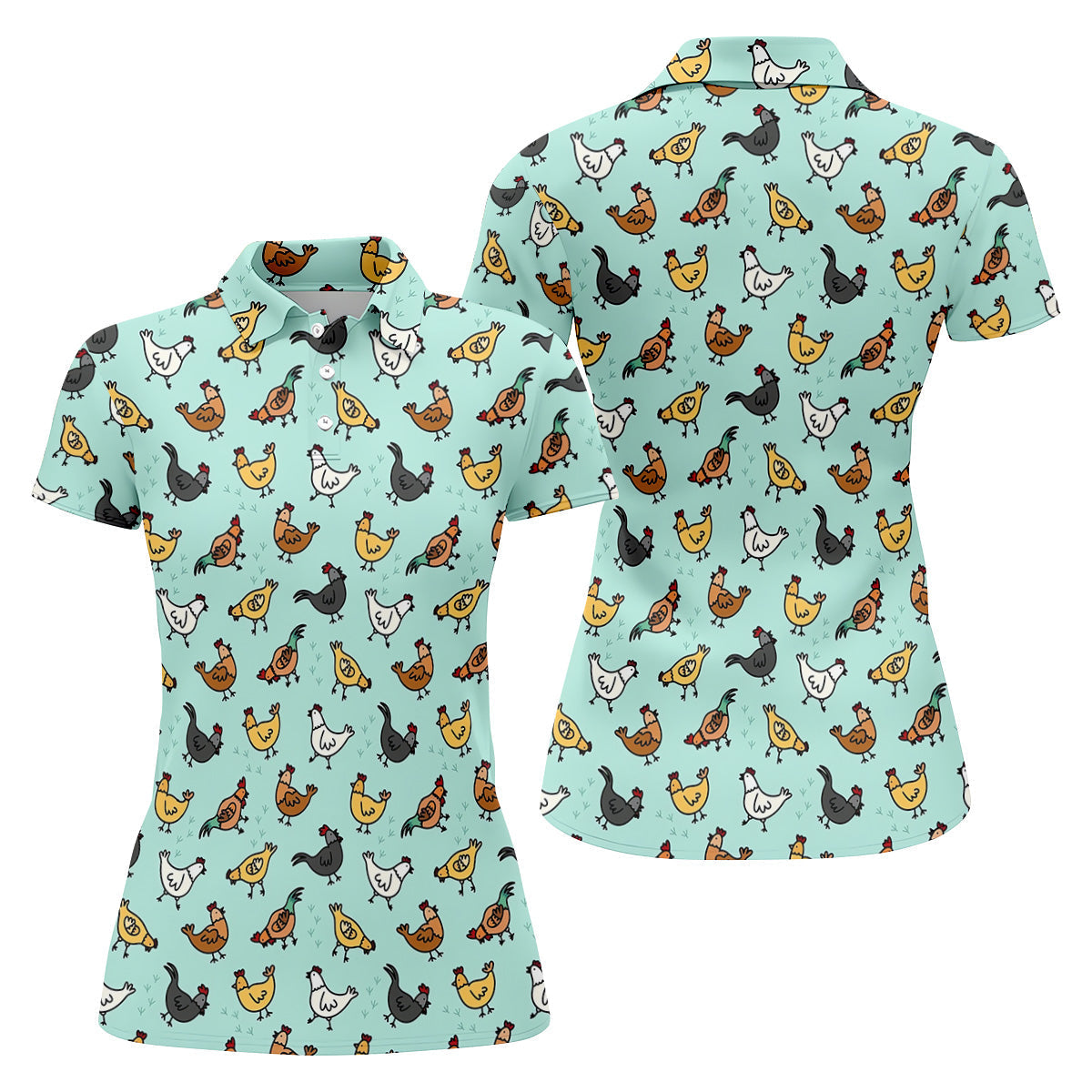 Chicken Rooster Mint Women Golf Top, Gift For Chicken Lover, Ladies Golf Shirts, Women's Polo Shirt