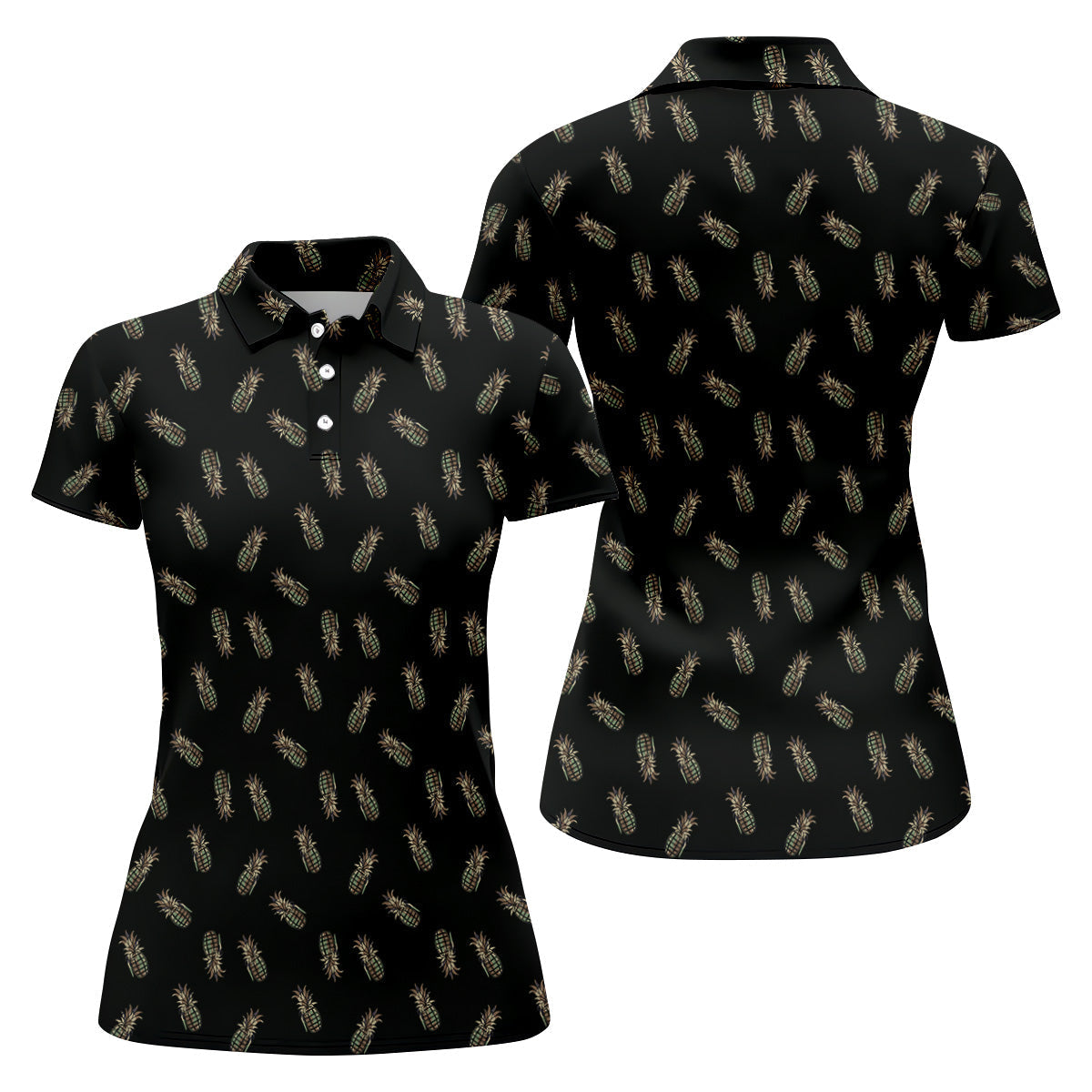 Pineapple Grenade Black Grey Women Golf Top, Cool Golf Gift, Ladies Golf Shirts, Golfing Apparel