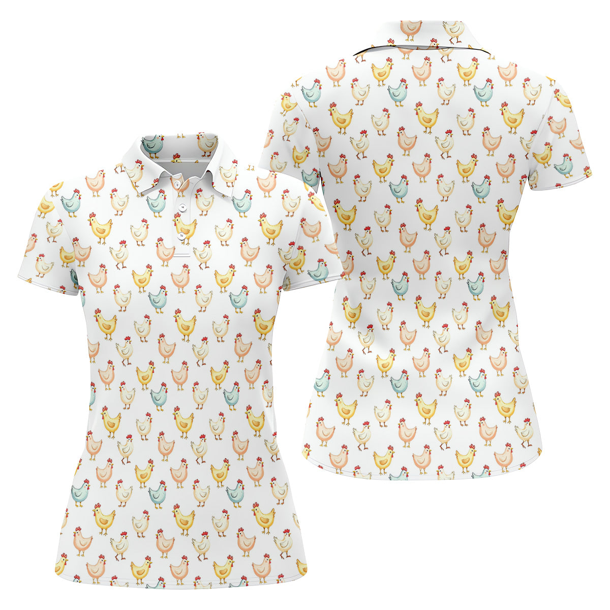 Chicken Rooster White Women Golf Top, Gift For Chicken Lover, Ladies Golf Shirts, Women's Polo Shirt