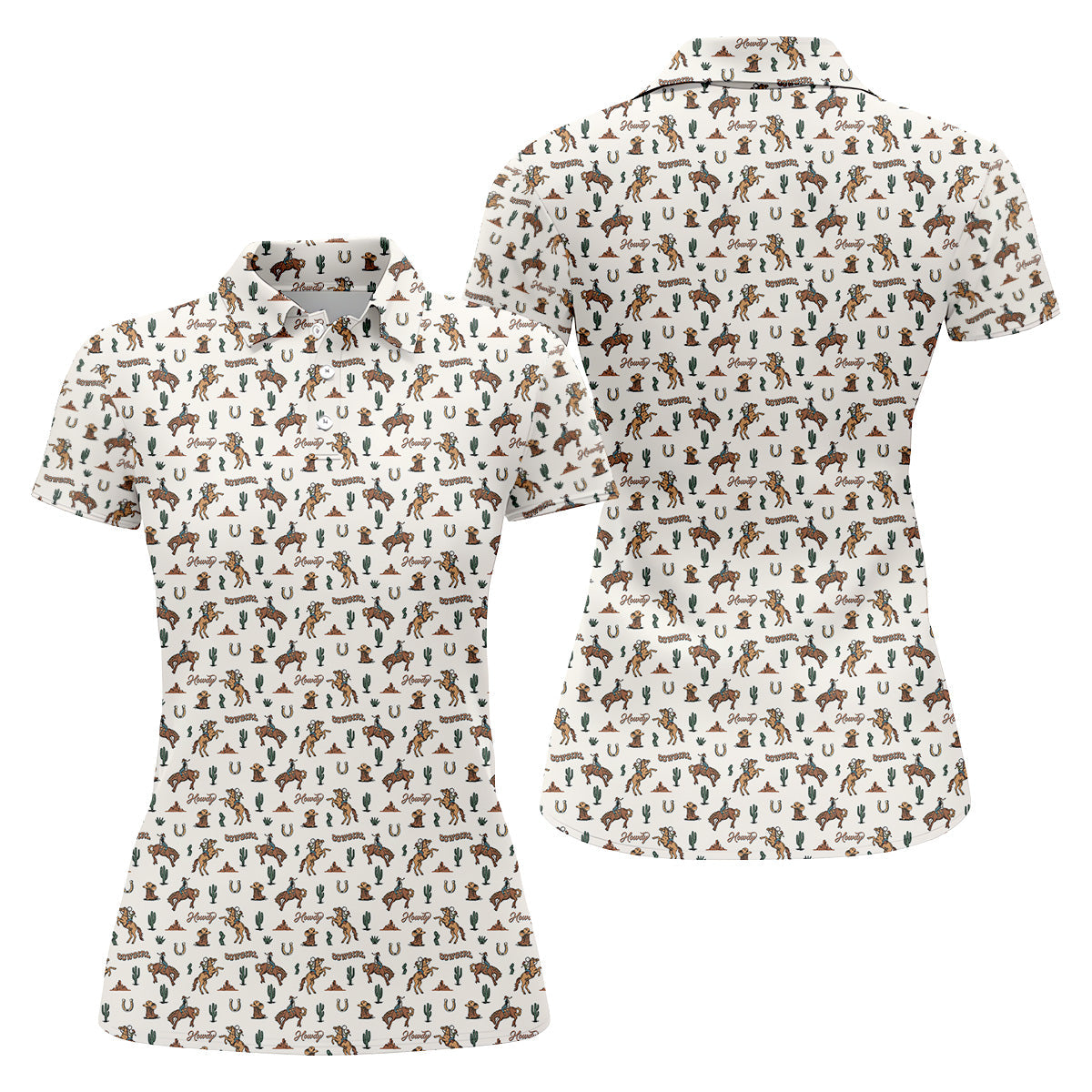 Howdy Cowgirl Western Golf Shirt, Boho Seamless Pattern Golf Shirt For Women, Ladies Golf Polos