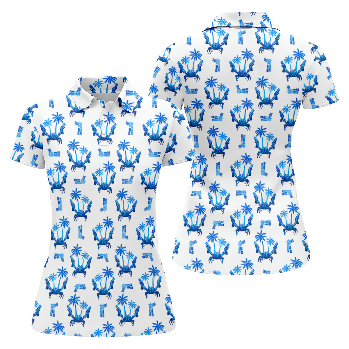 The Blue Crab Tropical Golf Shirts, Ladies Golf Shirts, Golf Gifts For Women, Golfing Apparel