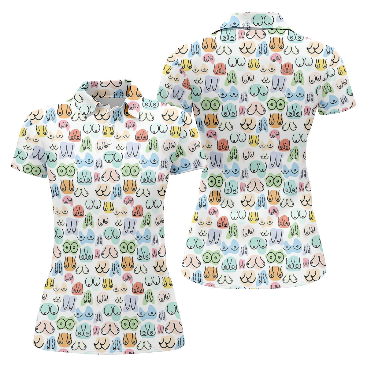 Fun Pattern Colorful Golf Shirt, Funny Women's Golf Outfits, Ladies Golf Polos, Golfing Apparel