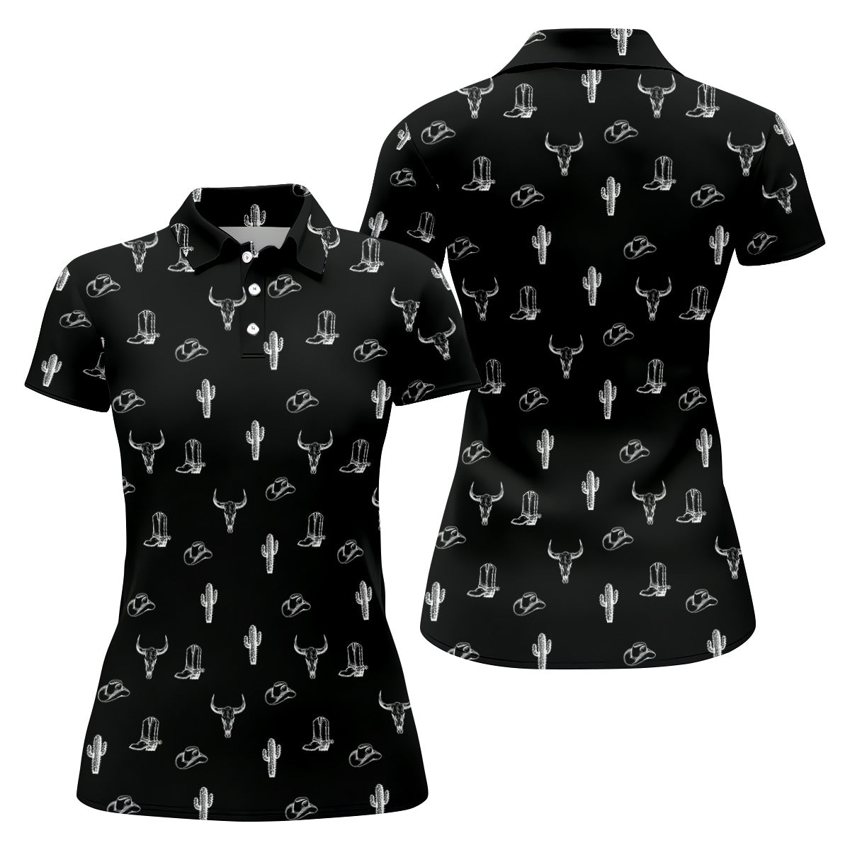 Wild West Cactus Black Western Golf Shirts Women, Unique Gift For Golfer, Ladies Golf Shirts