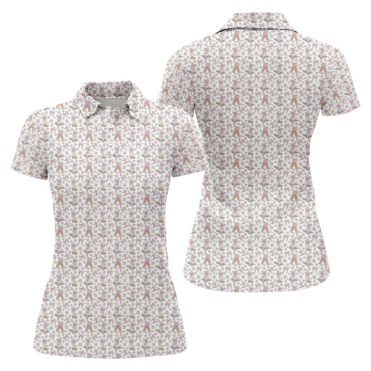 Coquette Cowgirl Boots Retro Western Golf Shirts Women, Ladies Golf Polos, Golfing Apparel