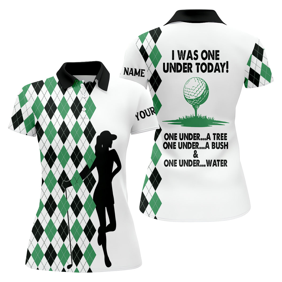 I Was One Under Today Green Black Argyle Fun Womens Golf Shirts, Ladies Golf Tops, Unique Gift For Golfer