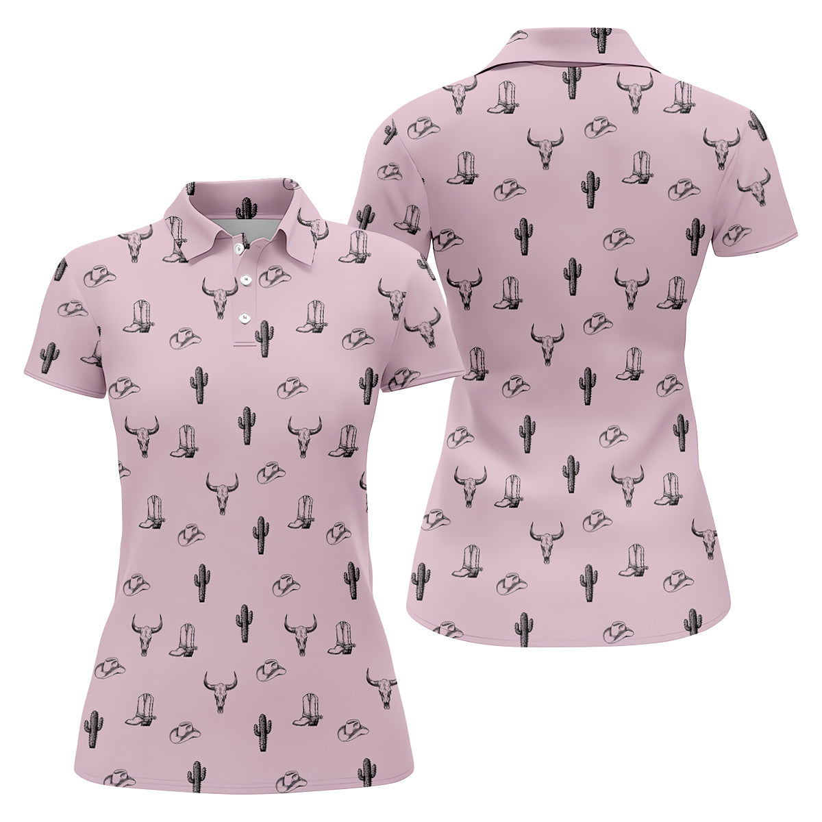 Wild West Cactus Pink Lavender Western Golf Shirts Women, Unique Gift For Golfer, Ladies Golf Shirts