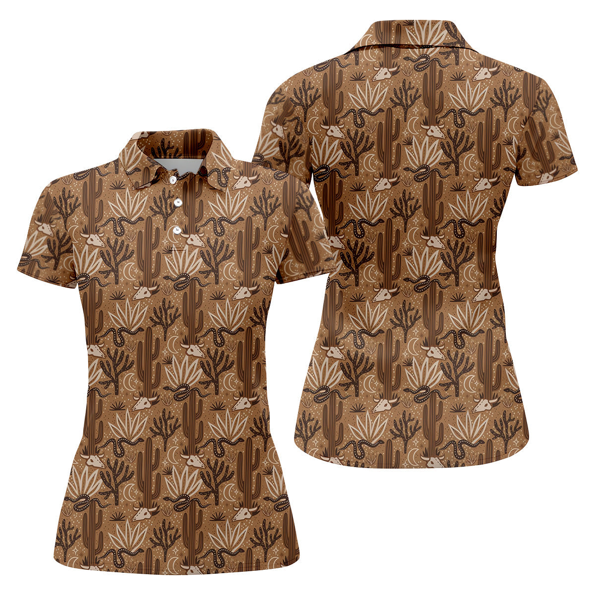 Snake Cactus Seamless Pattern Women Golf Top, Golf Shirt For Women, Patterned Golf Shirts