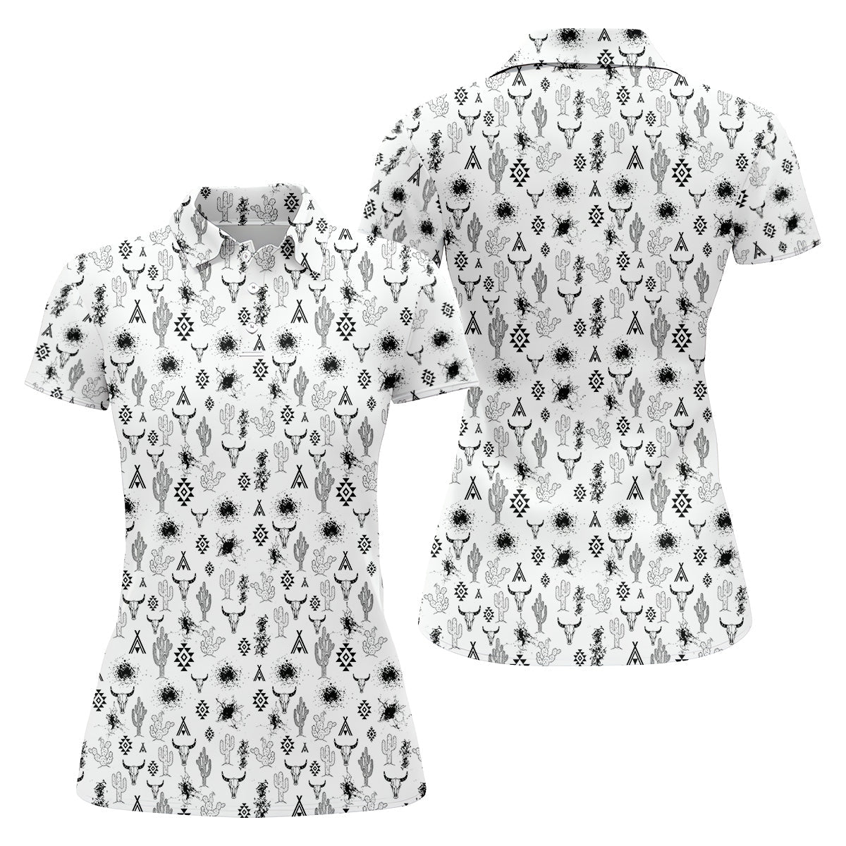 Aztec Bull Skull Western Golf Shirts Women, Women Golf Top, Ladies Golf Polos, Golfing Apparel