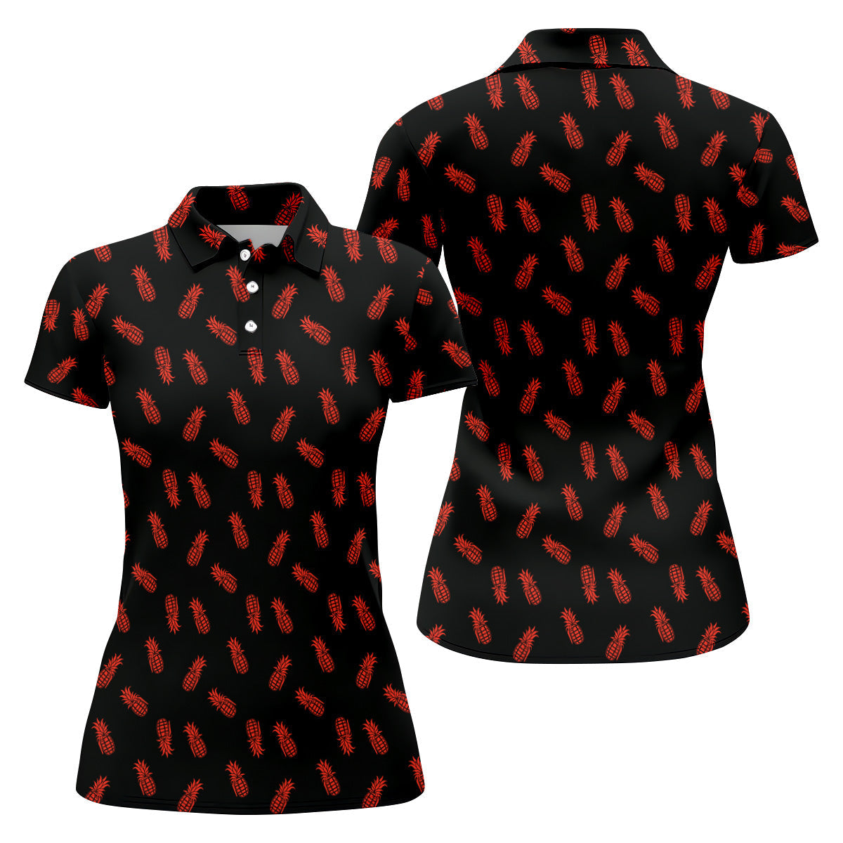 Pineapple Grenade Black And Red Women Golf Top, Cool Golf Gift, Ladies Golf Shirts