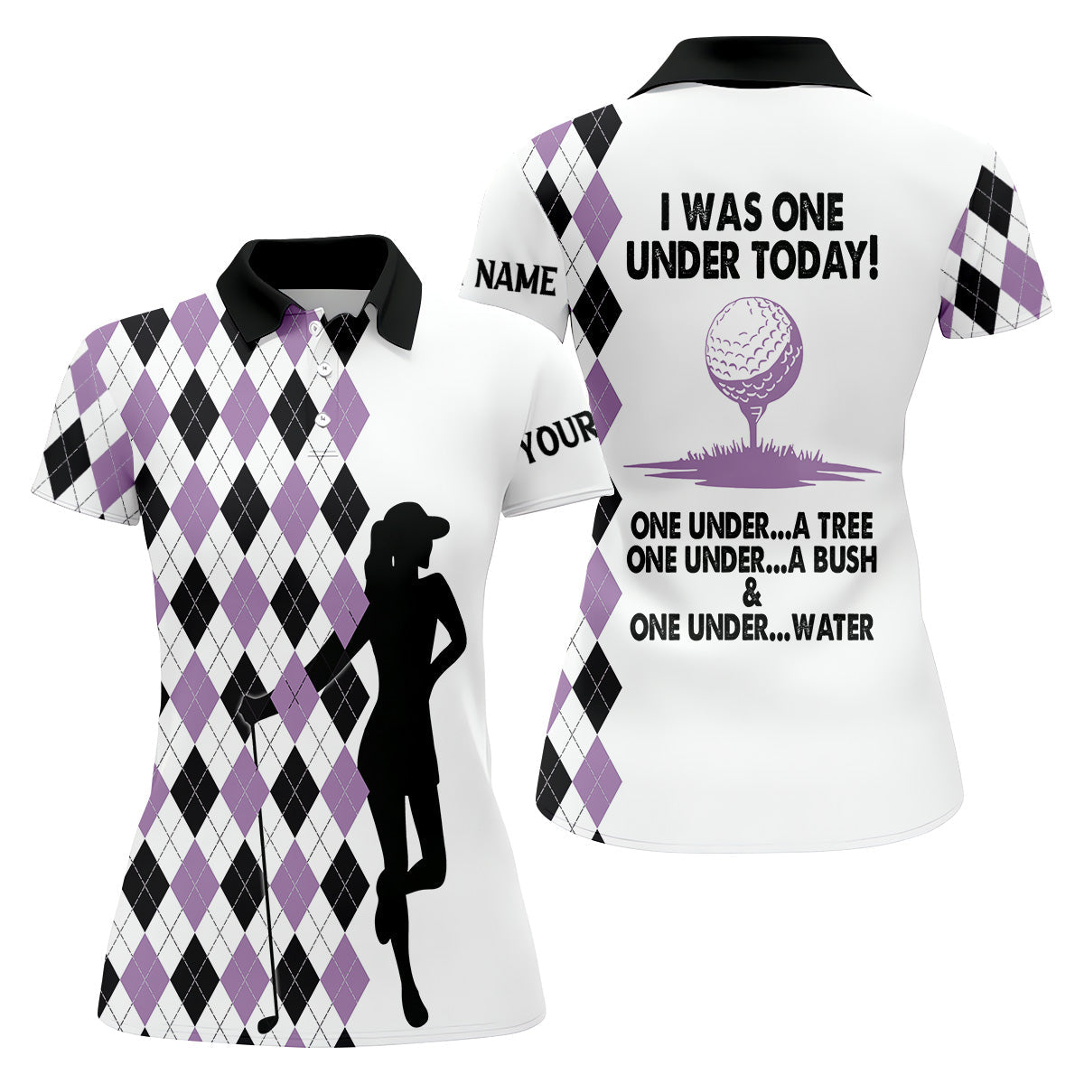 I Was One Under Today Purple Black Argyle Fun Womens Golf Shirts, Ladies Golf Tops, Unique Gift For Golfer