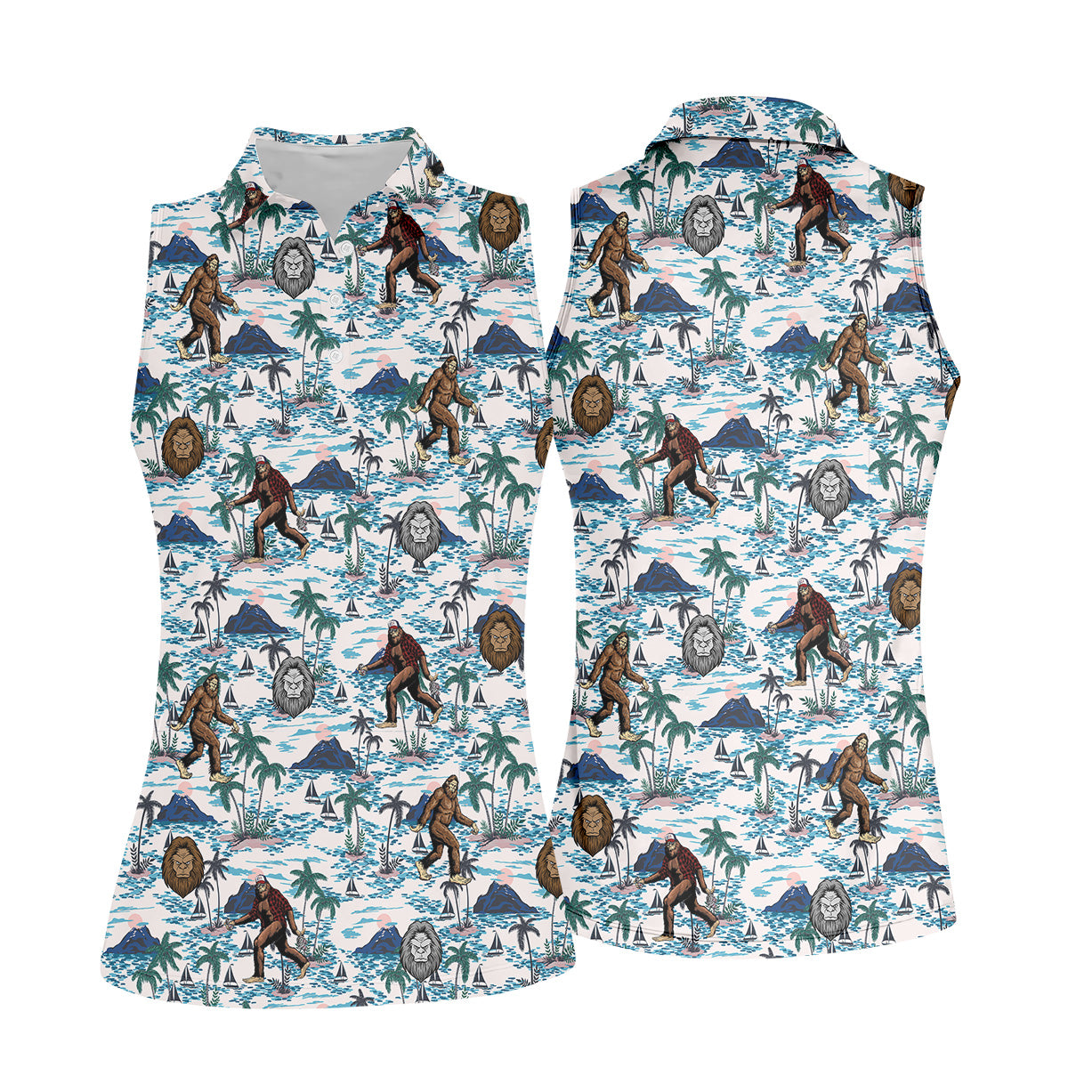 Funny Bigfoot Tropical Golf Shirts, Ladies Golf Shirts, Golfing Apparel, Women's Polo Shirt