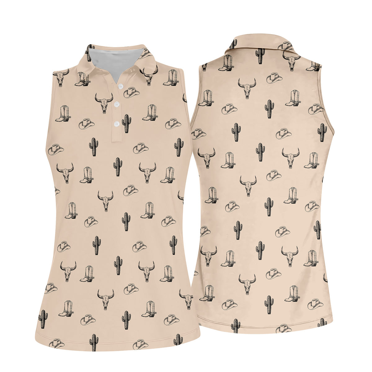 Wild West Cactus Light Brown Western Golf Shirts Women, Unique Gift For Golfer, Ladies Golf Shirts