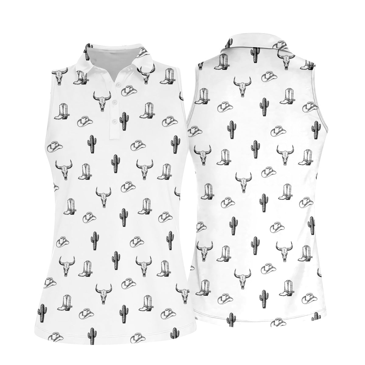 Wild West Cactus White Western Golf Shirts Women, Unique Gift For Golfer, Ladies Golf Shirts