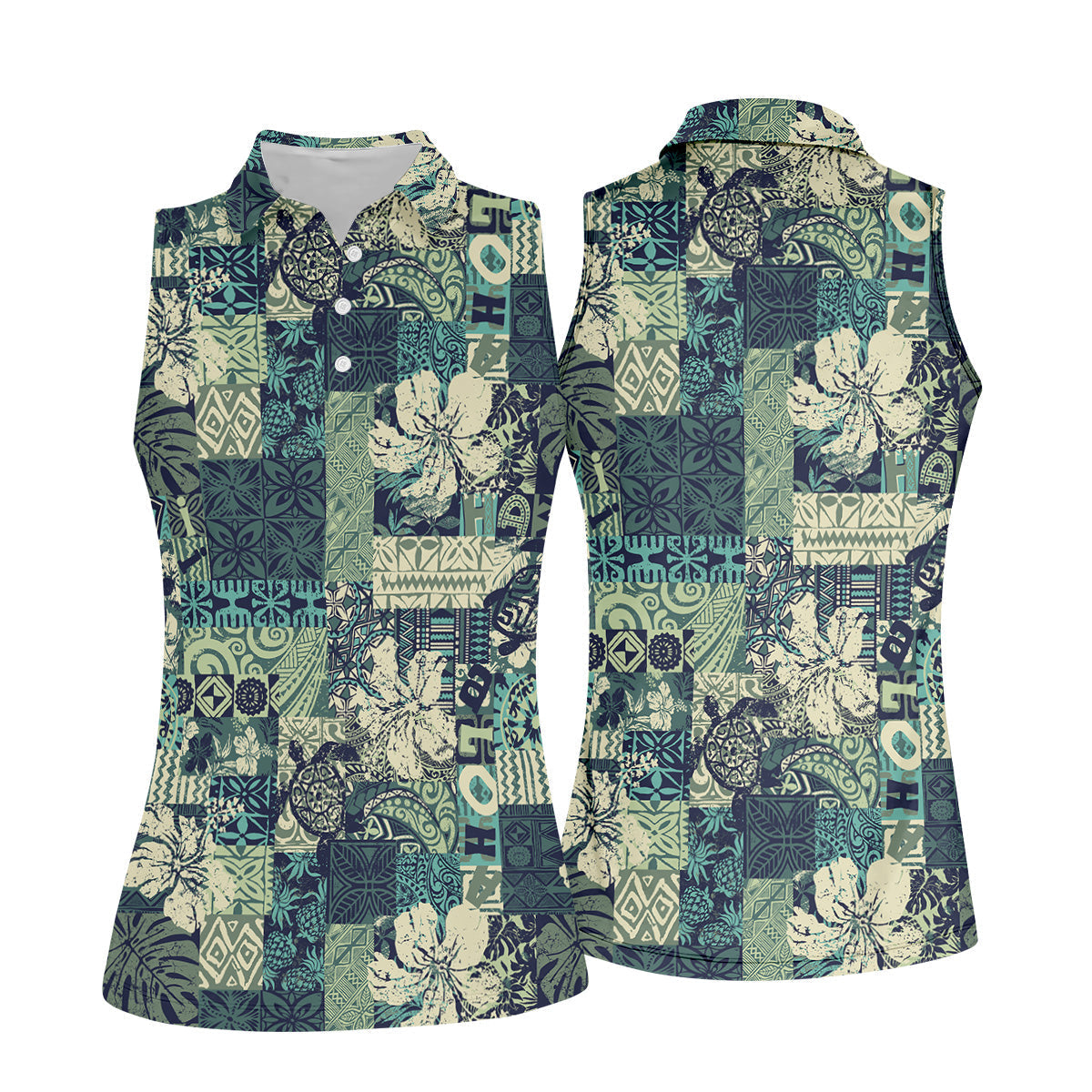 Tribal Aztec Tropical Golf Shirt, Hawaiian Golf Shirts, Ladies Sleeveless Polo, Women's Polo Shirt