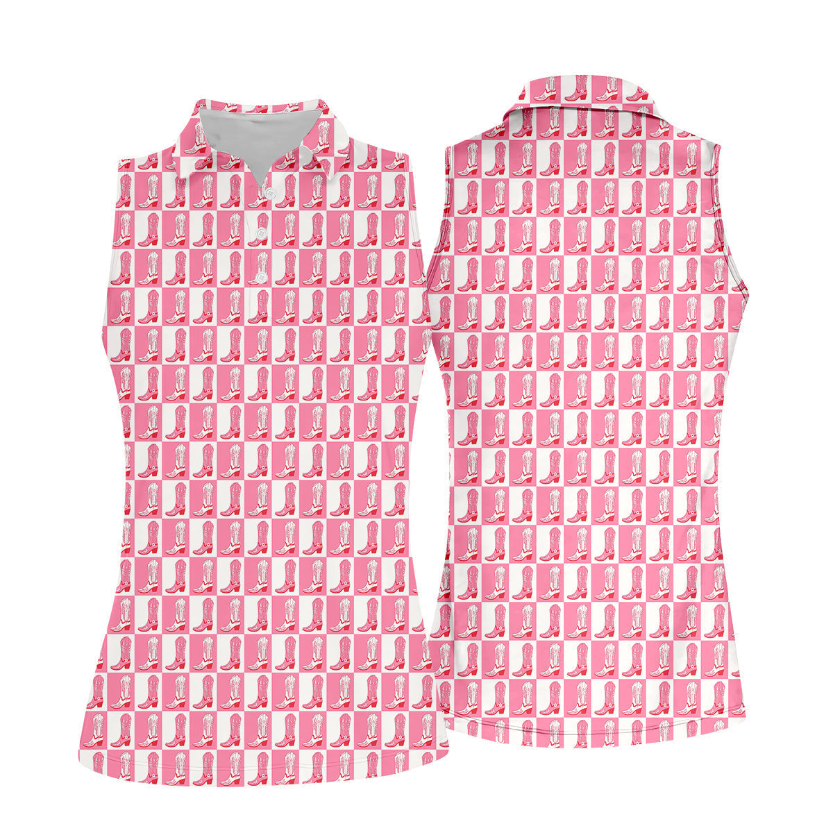 Western Cowgirl Boot Ladies Pink Golf Shirt, Western Golf Shirts Women, Ladies Golf Polos