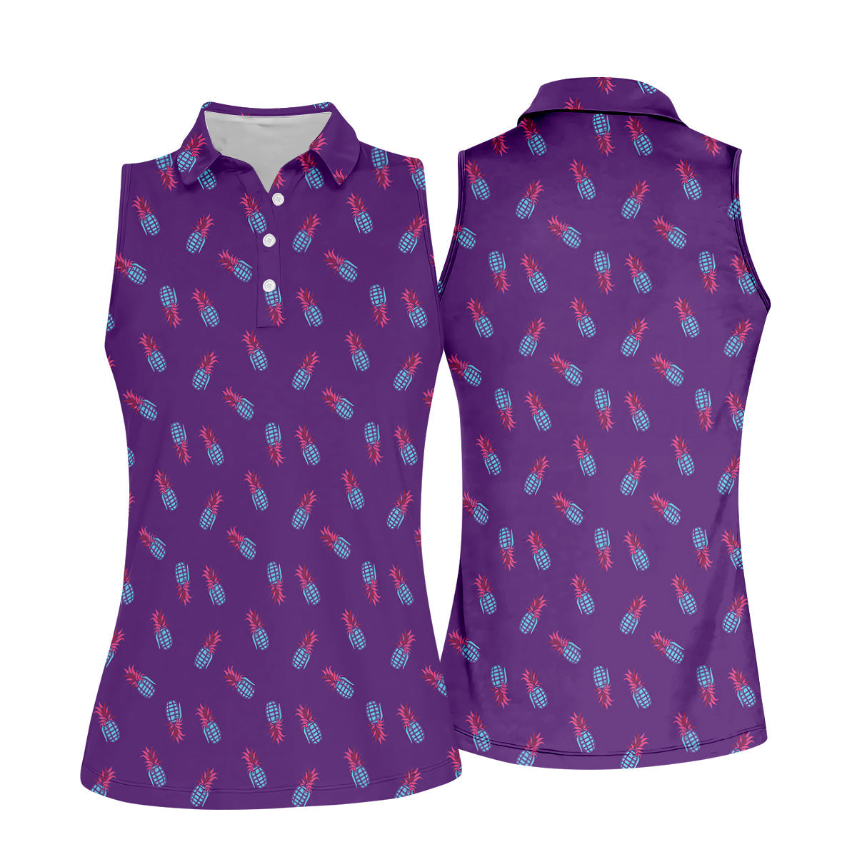 Pineapple Grenade Purple Women Golf Top, Cool Golf Gift, Ladies Golf Shirts, Golfing Apparel