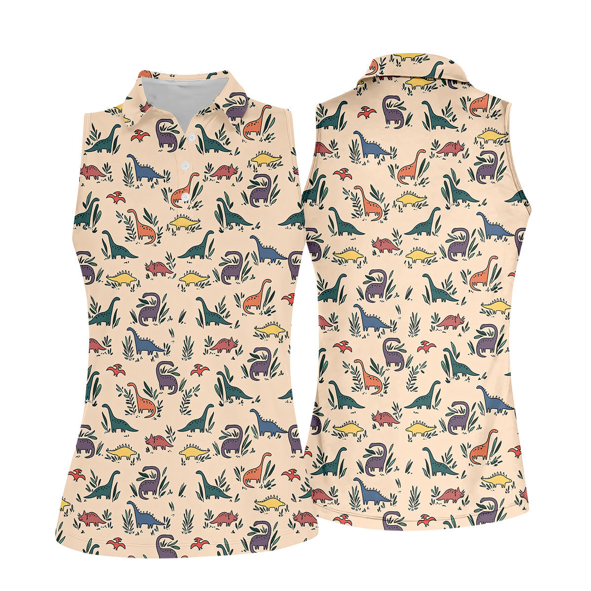Dinosaur Polo ShirtSeamless Pattern Womens Golf Shirts, Ladies Golf Shirts, Golfing Apparel