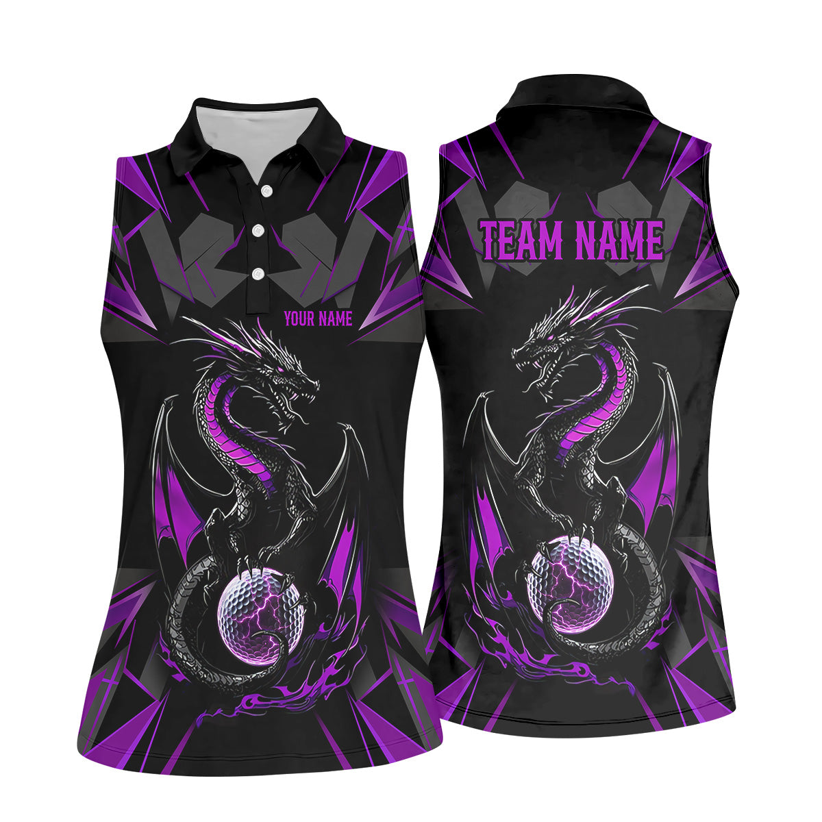 Black And Purple Dragon Golf Team Shirt, Womens Golf Tops, Ladies Golf Shirts, Golfing Apparel