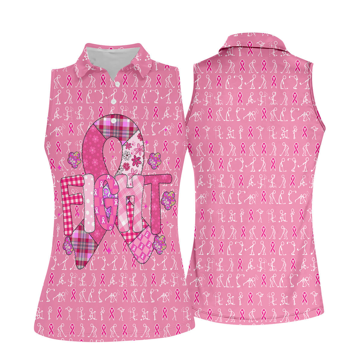 Funny Stick Figure Women's Golf Shirt, Breast Cancer Awareness Shirt, Ladies Golf Polos, Golfing Apparel