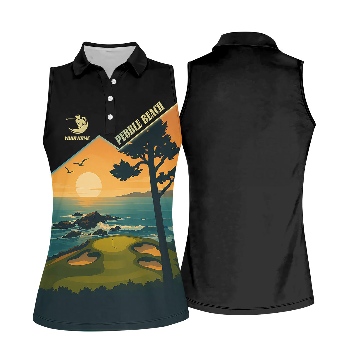 Pebble Beach Sunset Golf Polo ShirtGolf Shirt For Women, Ladies Sleeveless Polo, Ladies Golf Shirts