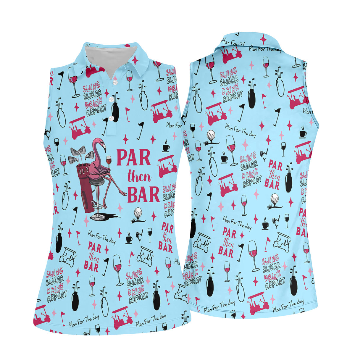 Pink And Blue Par Then Bar Flamingo Golf Shirt, Fun Women's Golf Shirts, Ladies Golf Polos