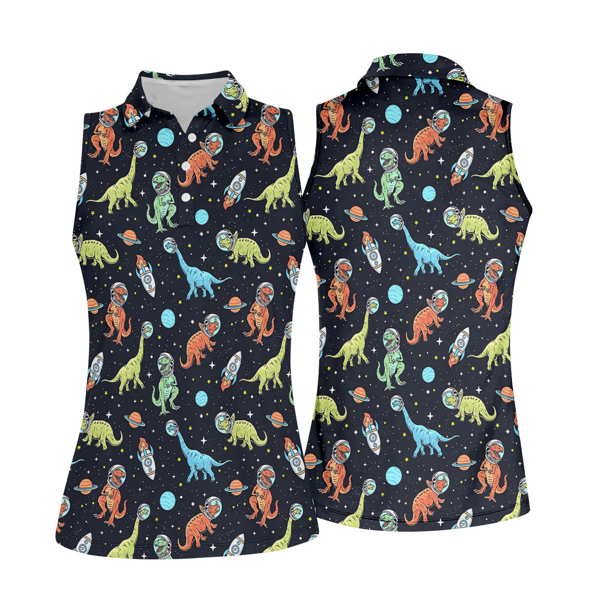 Dinosaur Space Golf Shirt, Women Golf Top, Gifts For Golf Lovers, Golf Gifts For Women, Ladies Golf Shirts