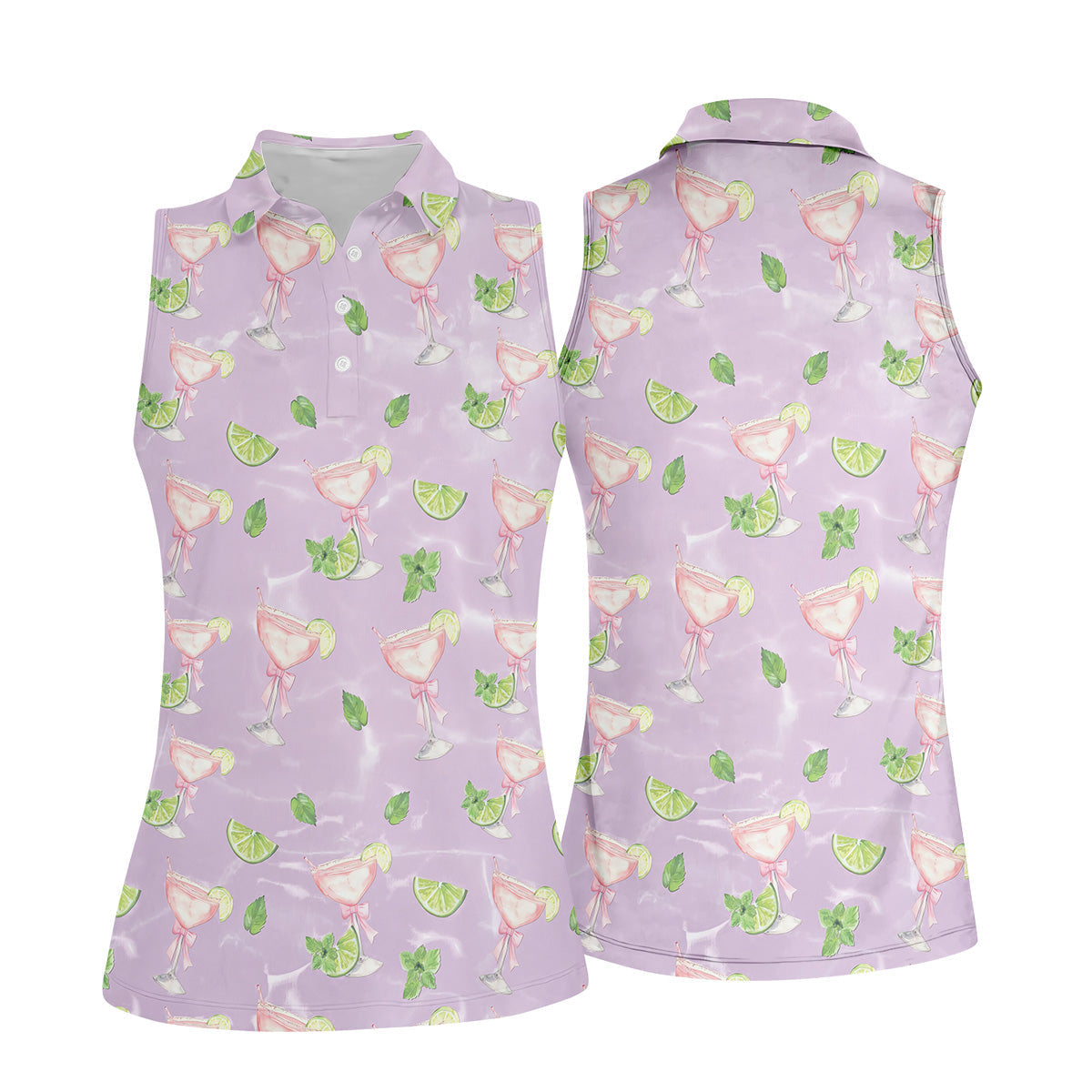 Margarita Golf Shirt For Women, Coquette Aesthetic Womens Golf Tops, Pink Drink Patterned Golf Shirts