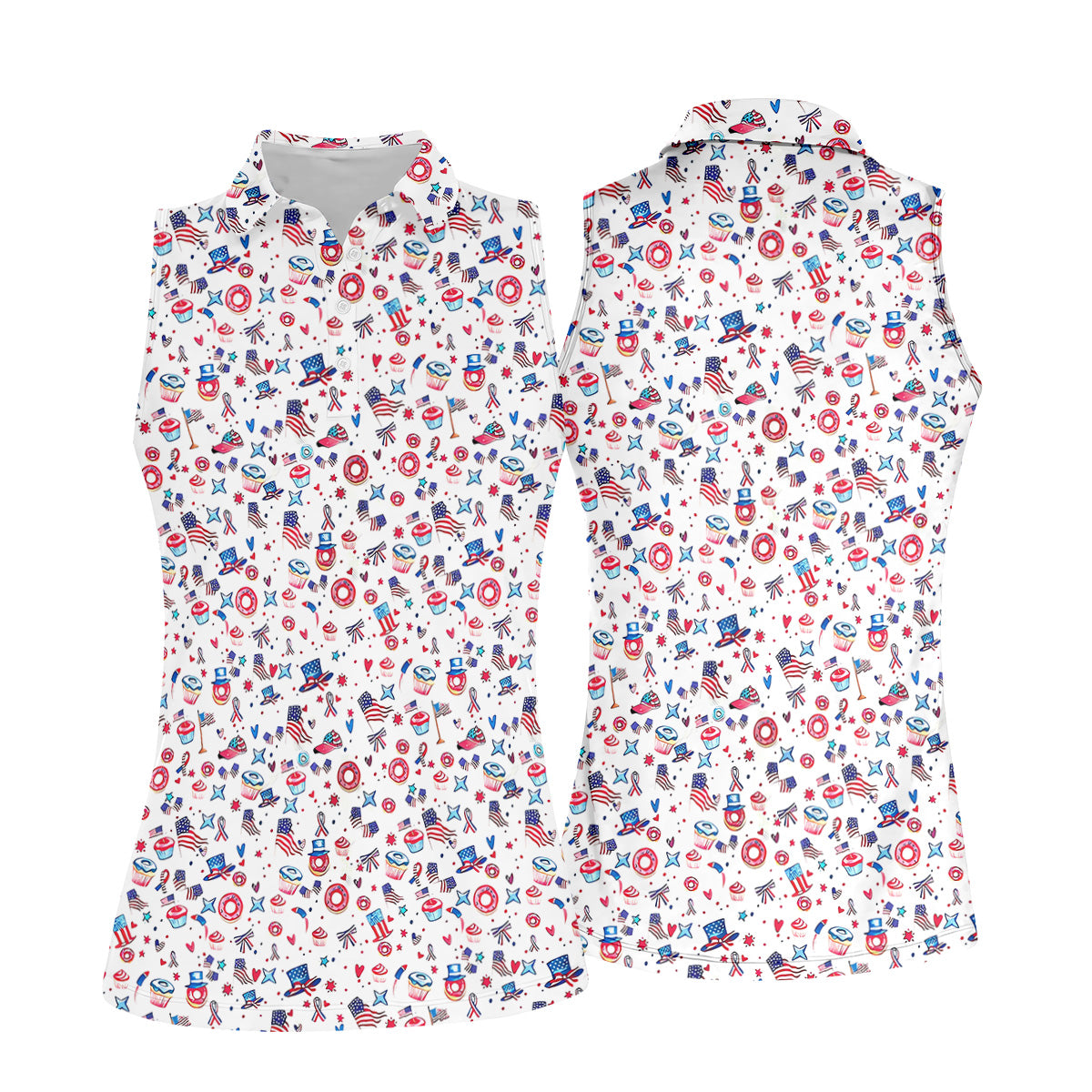 American Flag Donut Pattern Fun Women's Golf Shirts, Ladies Patriotic Golf Shirts, Women's Polo Shirt