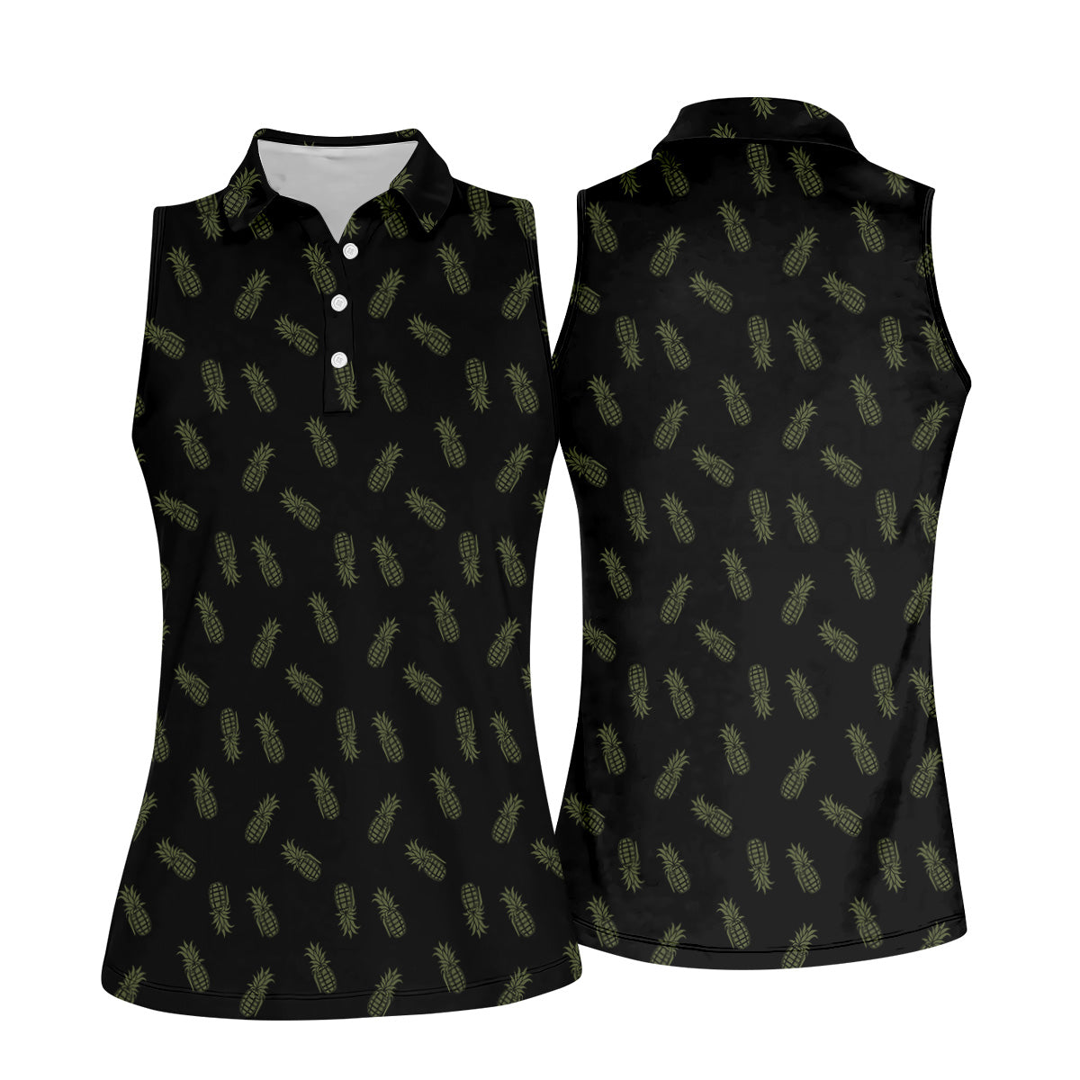 Pineapple Grenade Black Moss Green Women Golf Top, Cool Golf Gift, Ladies Golf Shirts